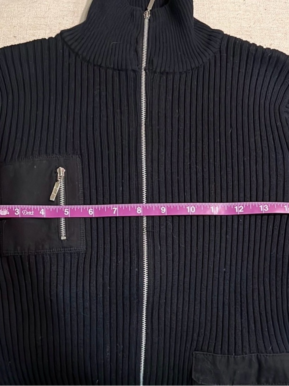 Chic Black Ribbed Zip-Up Jacket S/M - Picture 6 of 6